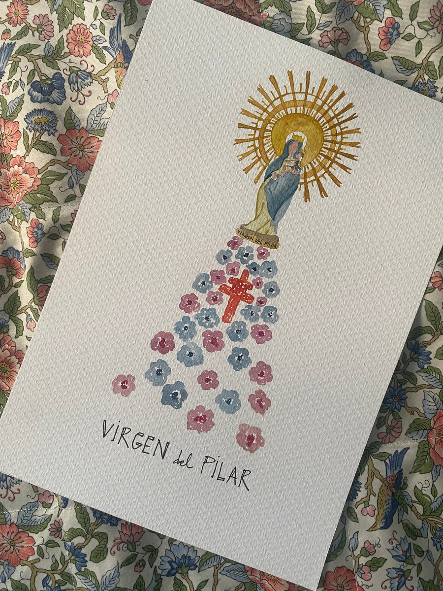 Lámina Virgen del Pilar Manto Flores